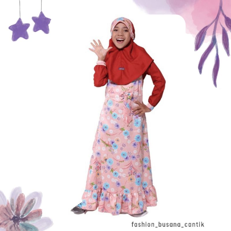 OSK 89 by Ethica Pakaian Gamis Anak Muslim Motif Bunga Katun Lengan Panjang Inner Katun Outer Satin