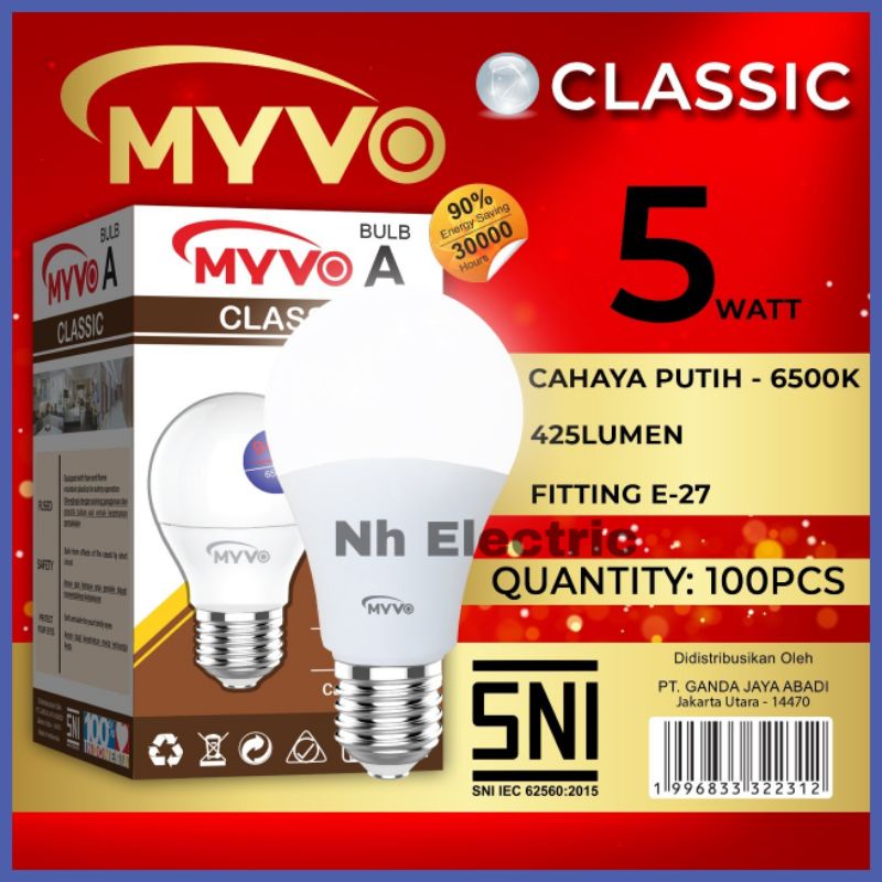 Lampu Led Bohlam Myvo Classic 5 Watt - Led 5w Classic Myvo - Led 5W Classic Myvo Garansi 1 Tahun