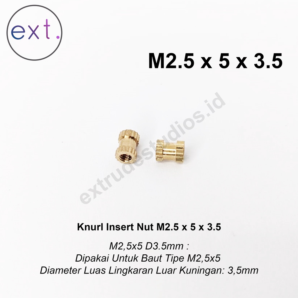 Mur Brass Kuningan Knurl Insert/Thread Knurl Insert Nut M2.5 x 5 x 3.5