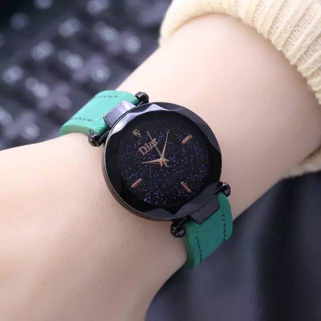 Jam Tangan Wanita Analog  Diyoor Kulit Mata Satu Case Hitam