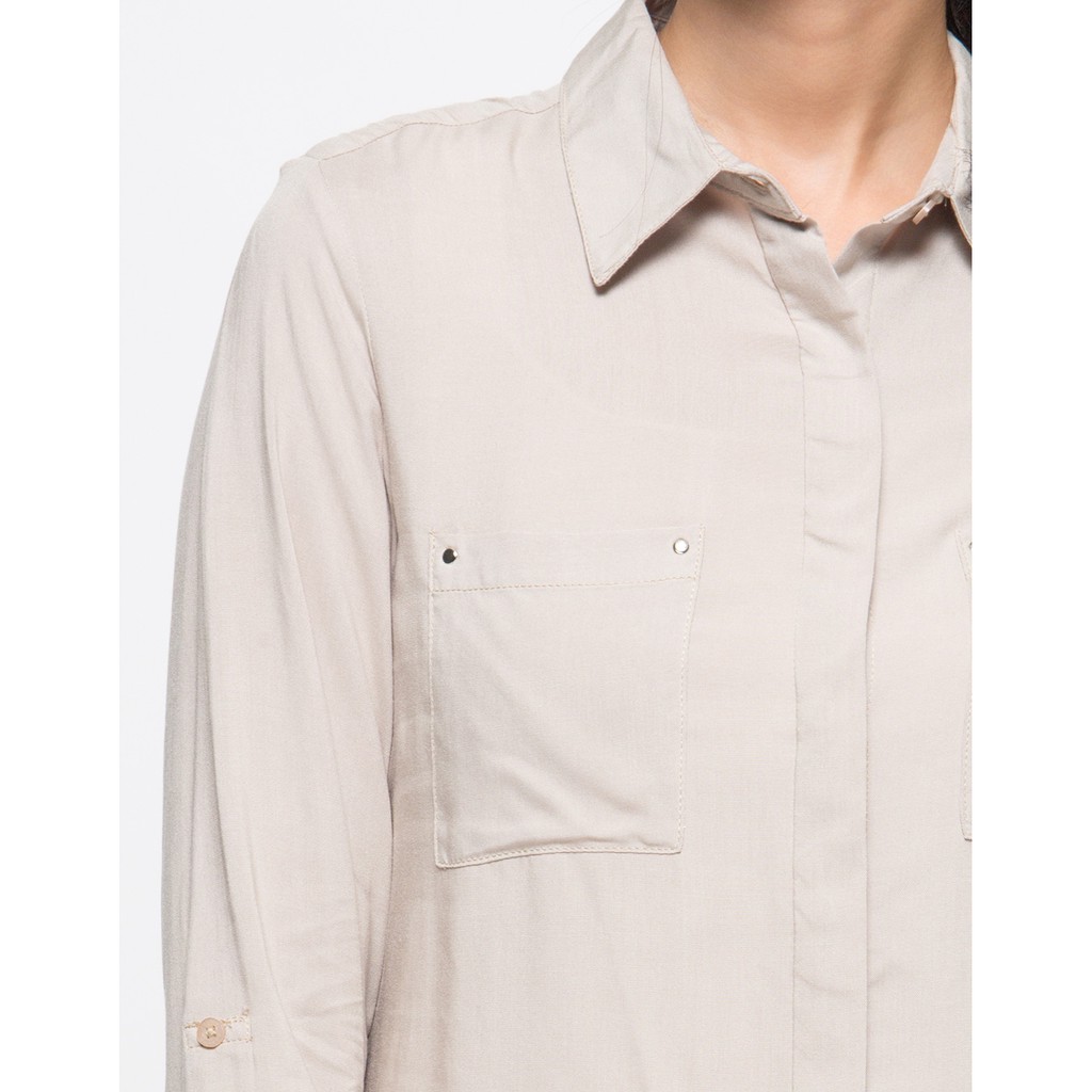 Matahari - Details Basic Stud Kemeja Wanita - Khaki-3