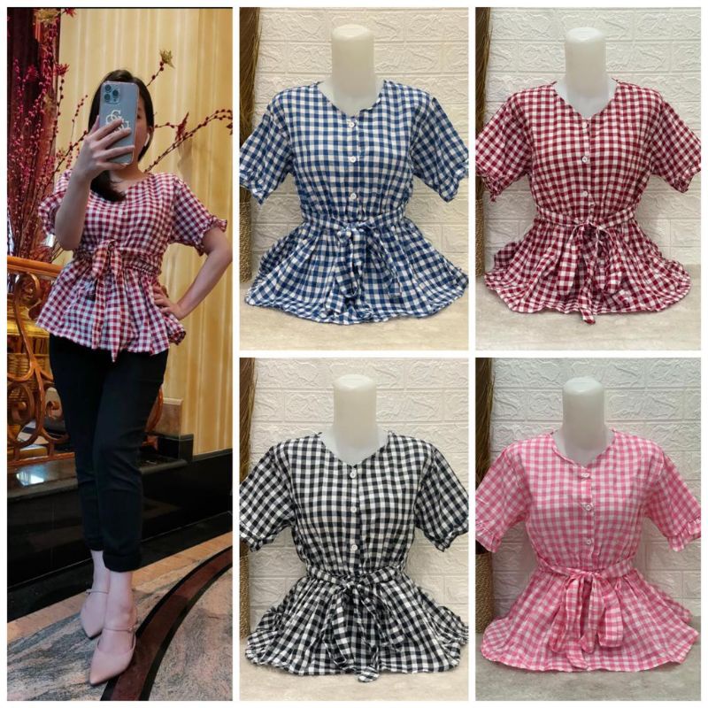 Atasan Wanita Tali Serut Atasan Blouse Wanita Tali Lengan Pendek