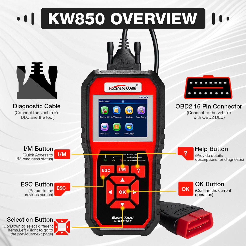 [Ready Stock] KONNWEI KW850 OBD2 Auto Diagnostic Tool Check Engine Automotive Car Scanner Code Reader