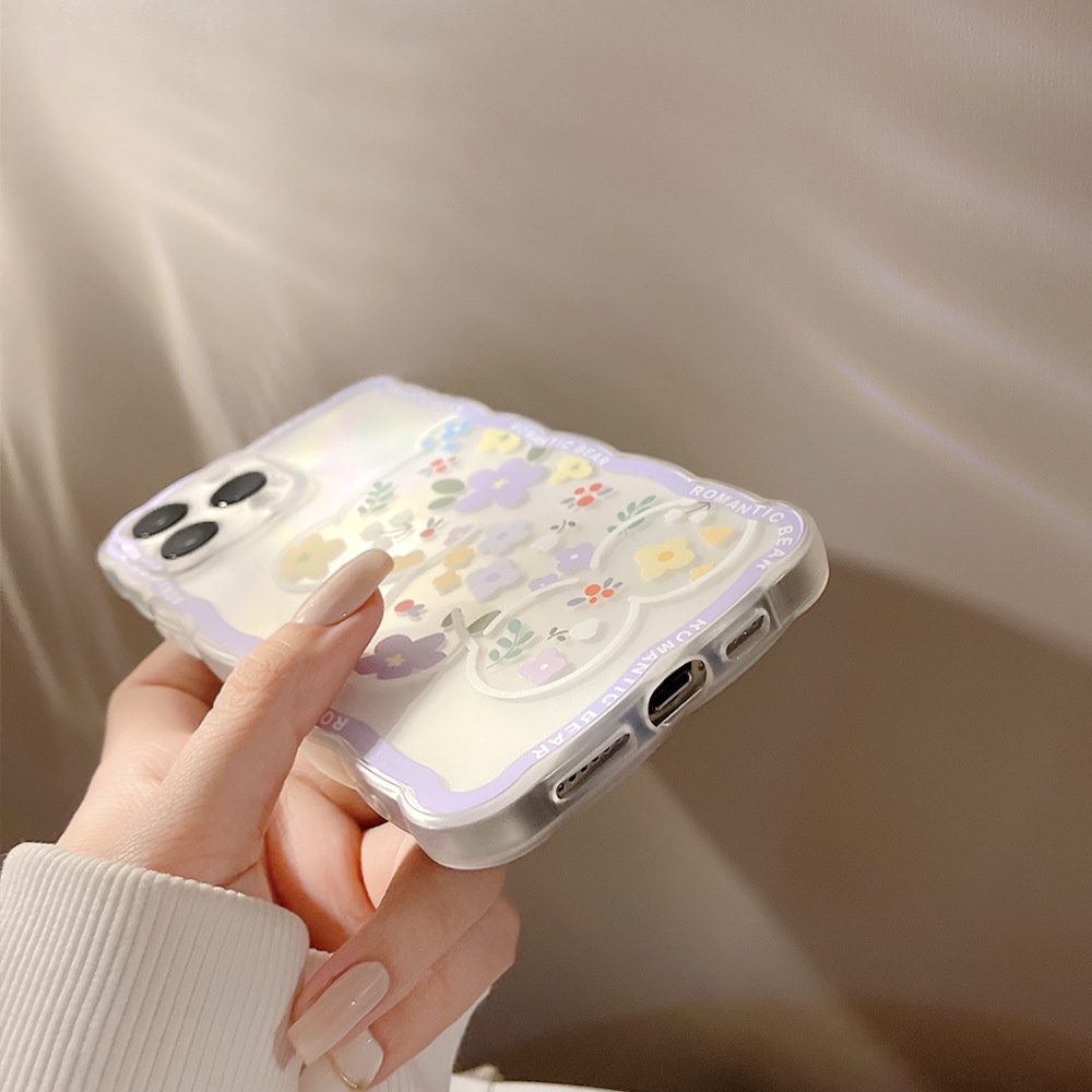 Case Pelindung Transparan Motif Kartun Bunga Ungu Untuk Iphone 11 8 7 Plus SE2 XS XR 12 13 Mini PRO MAX