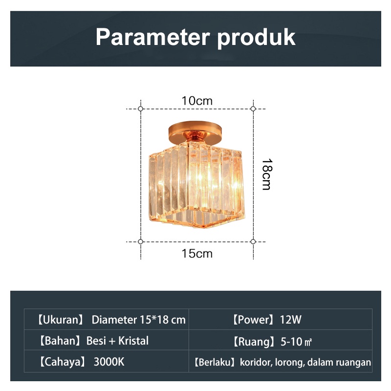 Golden LED Lampu plafon ceiling kristal kotak kristal kotak modern crystal Lampu kristal kanopi lampu lorong