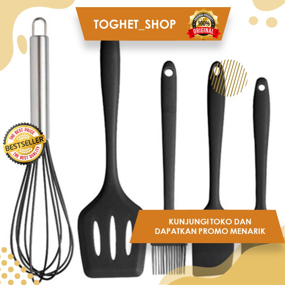 Spatula Silicone Set Masak Dapur Kitchen Set Isi 5 PCS Set Spatula Alat Masak Peralatan Dapur