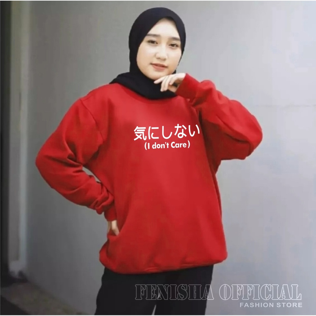 FenishaStore I DONT CARE Sweater Crewneck Wanita Lengan Panjang Size M-L-XL-XXL Bisa Bayar Ditempat COD