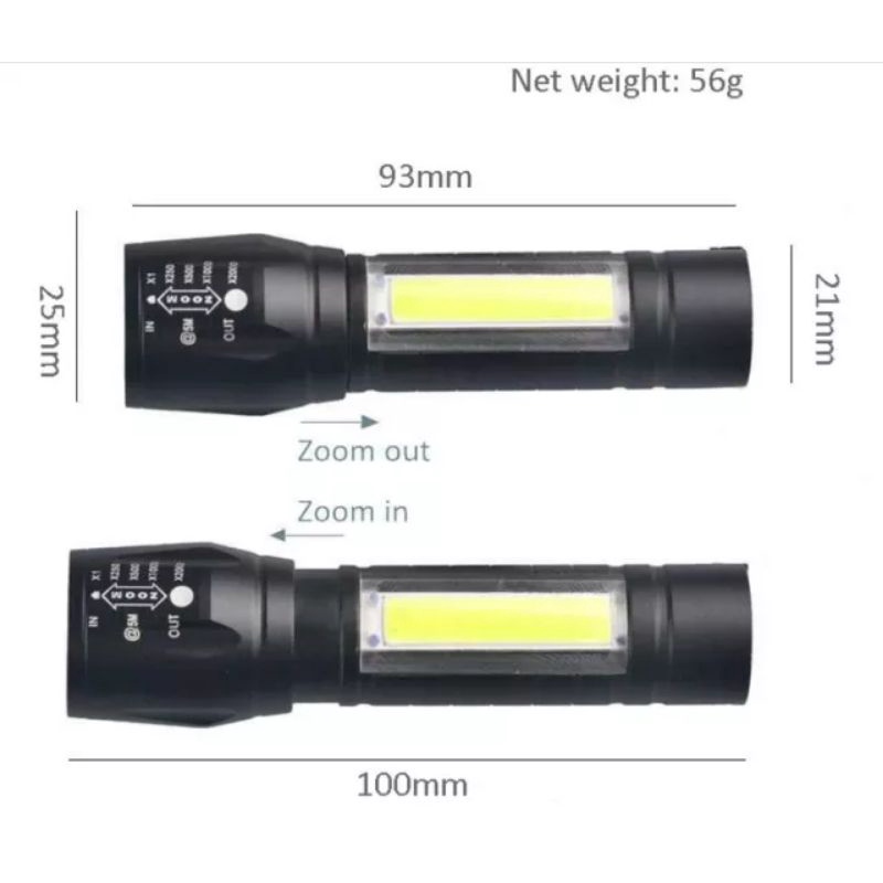 Senter Swat Mini Zoom Senter Camping LED COB Super Terang Flashlight