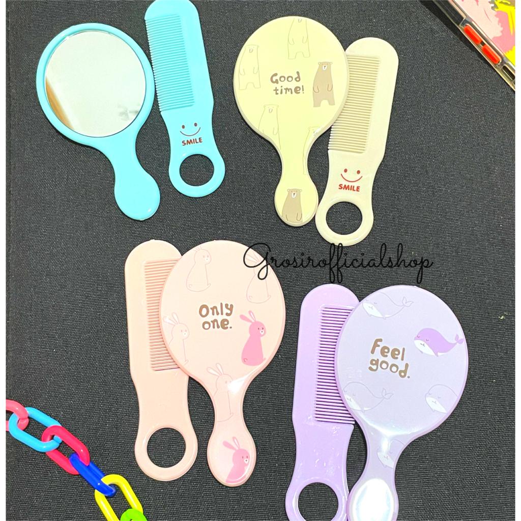 Sisir dan Kaca mini set  / kaca gagang kecil / kaca make up Ledi mart