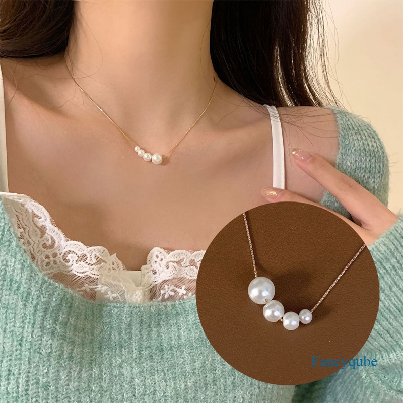 Fancyqube Kalung Choker Rantai Klavikula Hias Liontin Mutiara Untuk Wanita