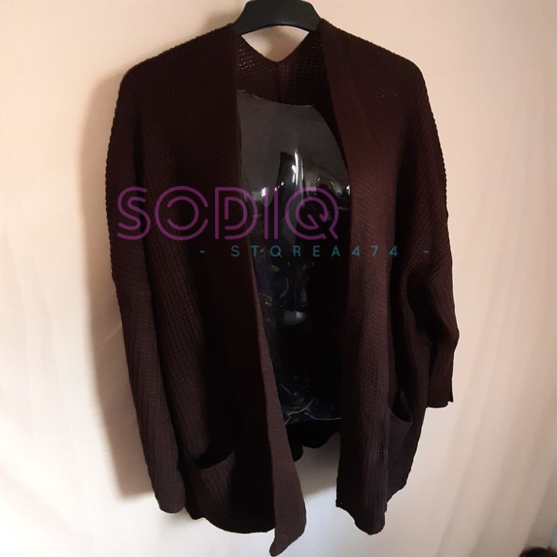 Cardigan Oversized Cardi Outer LOOCY PREMIUM Rajut Tebal Cardy Oversize Lavella Wanita-Coklat tua