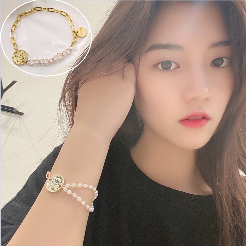 Gelang Wanita B3747 KOMBINASI Ranai Pearl Coin Korea Fashion Elegan Women Bracelet Jewelry Aksesoris Cewek