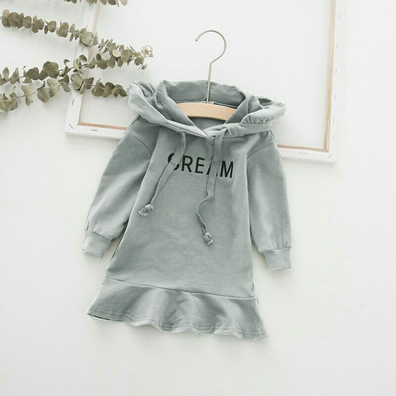 Zahra Dress Anak Perempuan Cream Hoodie Bahan Fleece | Sweater Anak Terlaris Umur 1 - 5 Tahun