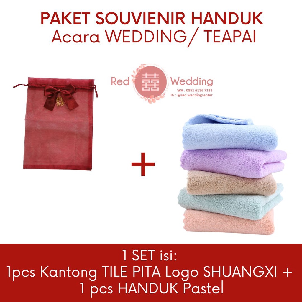 [KANTONG TILE MAROON] PAKET HANDUK Pastel / Handuk Merah Souvenir Pernikahan Wedding / Teapai / Sangjit - MOHON BACA DESKRIPSI