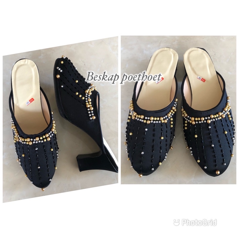 selop pengantin sendal sandal sepatu manten Jawa pria wanita payet hitam gold