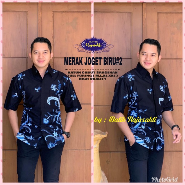 Batik Pria MERAK JOGET BIRU Katun Halus Full Furing Termurah