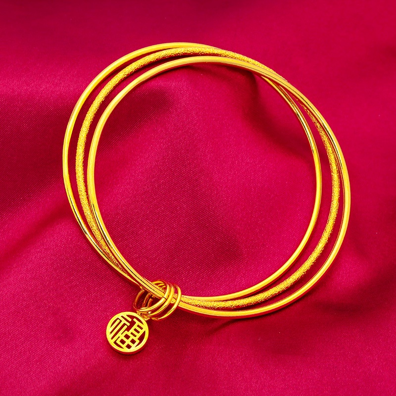 Gelang Emas Asli Kadar 375 Desain Tiga Cincin Forever Love Untuk Wanita