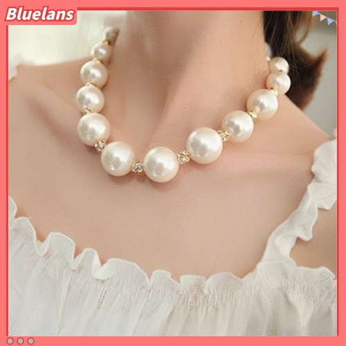 Bluelans Women Gorgeous Luxury Big Faux Pearl Rhinestone Bib Statement Chain Necklace