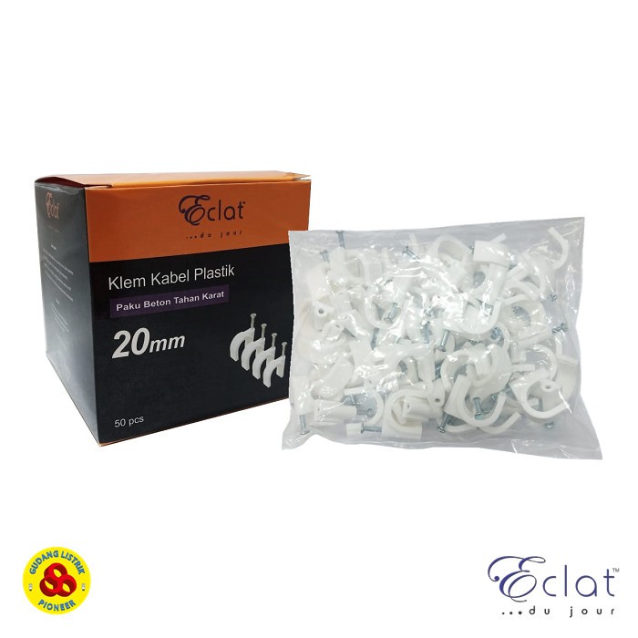 Eclat Klem Kabel 20mm Putih Paku Beton Round Cable Clips No 20