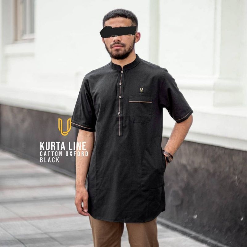 BAJU KOKO UHUD KURTA LINE BLACK XL