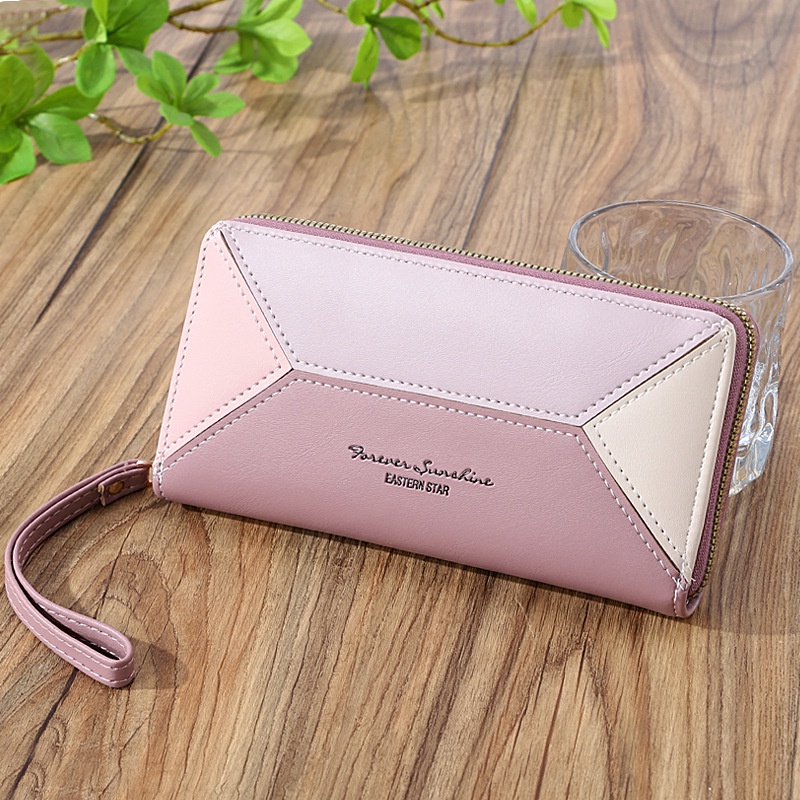 DOMPET PANJANG WANITA KEKINIAN MURAH RESLETING KARTU UANG KULIT PREMIUM PINK GEMINA WA549P3 CEWEK KOREA IMPORT TALI PENDEK BRANDED FASHION BATAM REMAJA