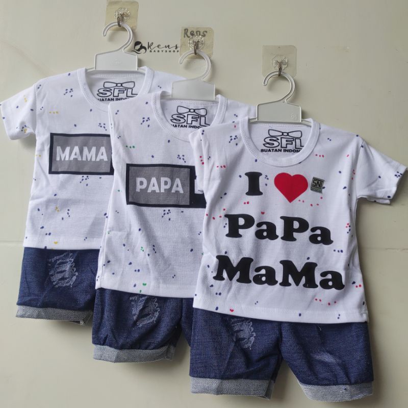 SNI LOVE PAPA MAMA Setelan baju celana anak bayi SFL