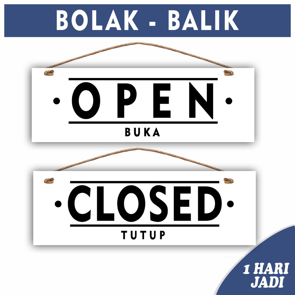 grosiramanah - [TERMURAH] WALL DECOR OPEN CLOSED GANTUNGAN TALI RAMI UKURAN 10 X 30 BOLAK - BALIK