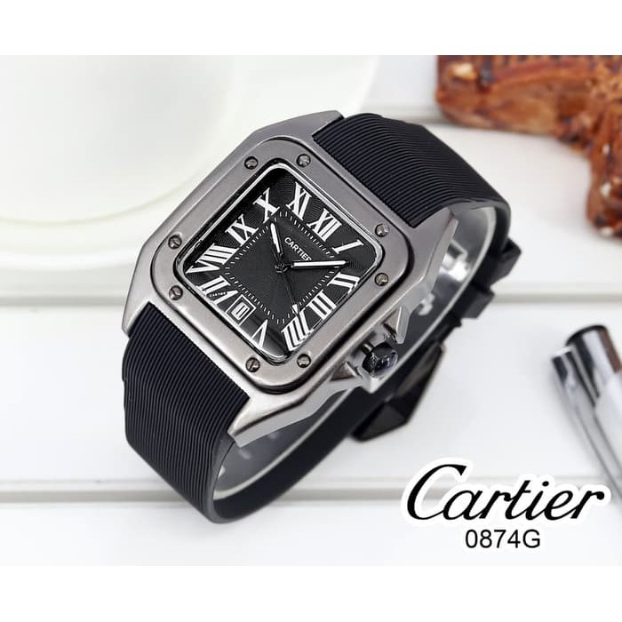 Jam Tangan Pria / Wanita Cartier Classic Rubber Full Black