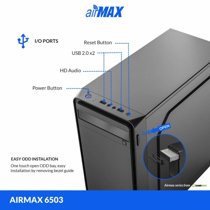 Casing Komputer Gamemax Airmax 6503 Micro-ATX include 500Watt PSU