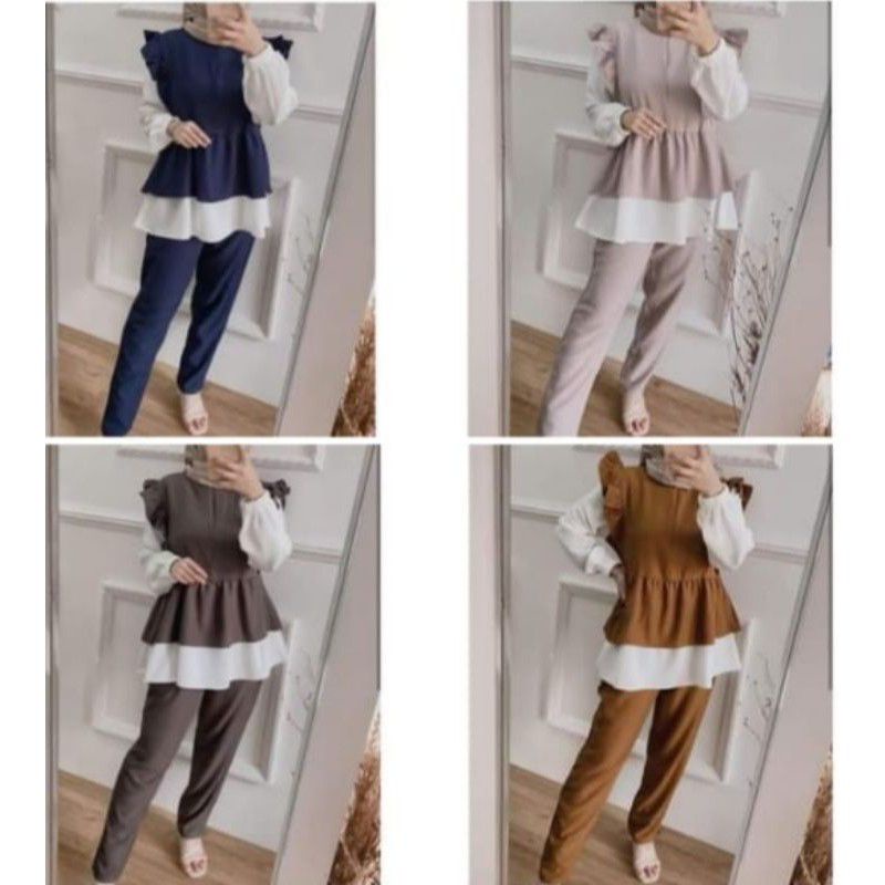 ONE SET MEYKA REMPEL BALLON DAILY BLOUSE SET WANITA MOSCREPE