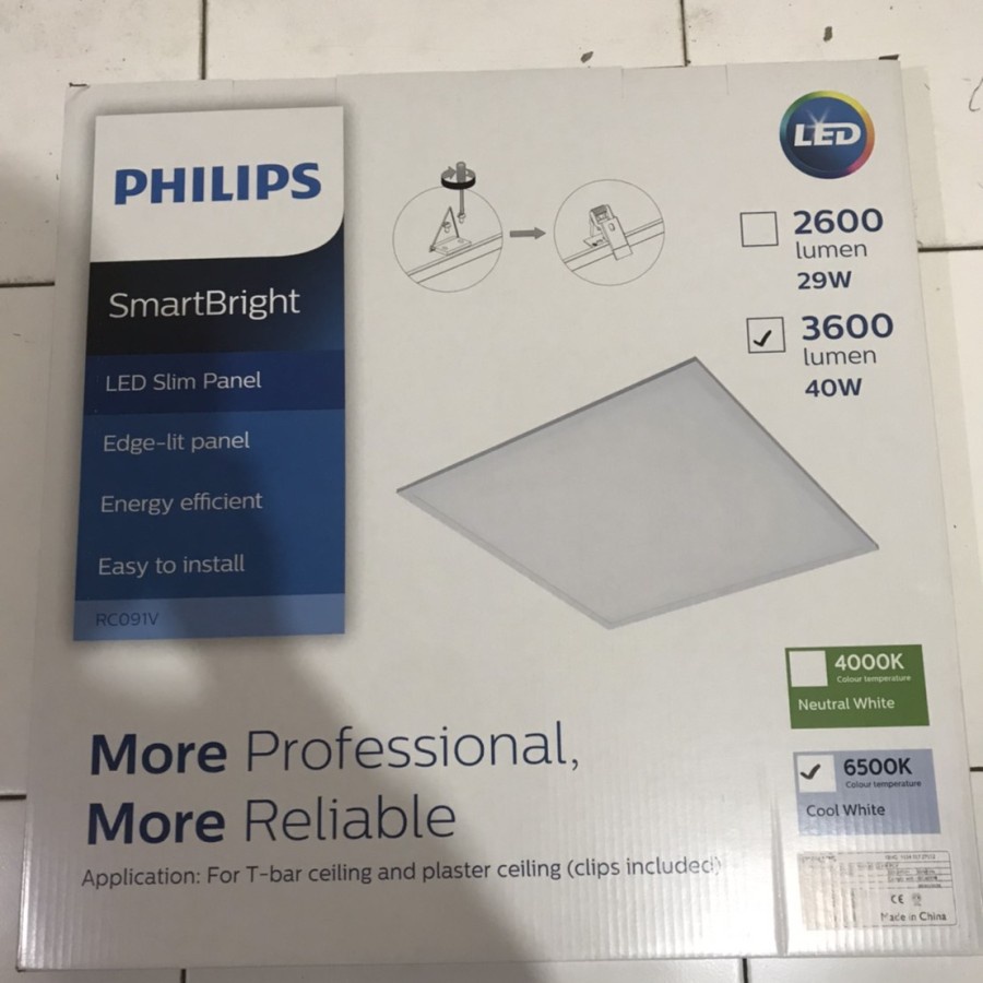 LAMPU SLIM PANEL LED PHILIPS RC091V 60x60cm PUTIH 6500K LED 27S/865