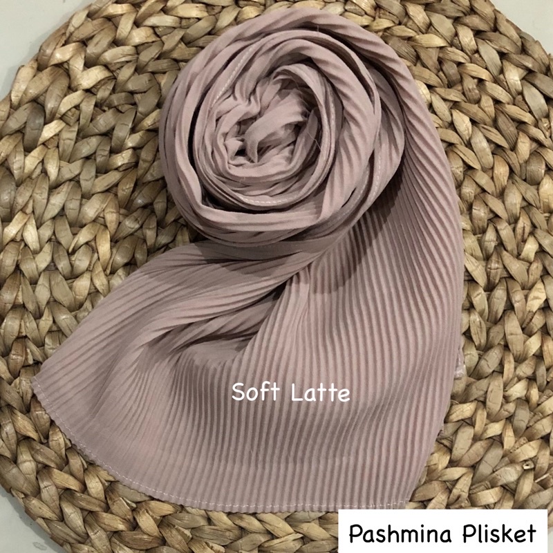 PASHMINA PLISKET CERUTY BABYDOLL FULL PLISKET TANPA GARIS TENGAH-Soft Latte Plisket
