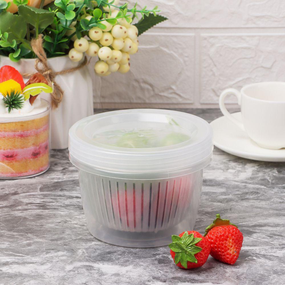 Solighter Keep Fresh Box Kulkas Plastik Double-layer Drainase Kitchen Organizer