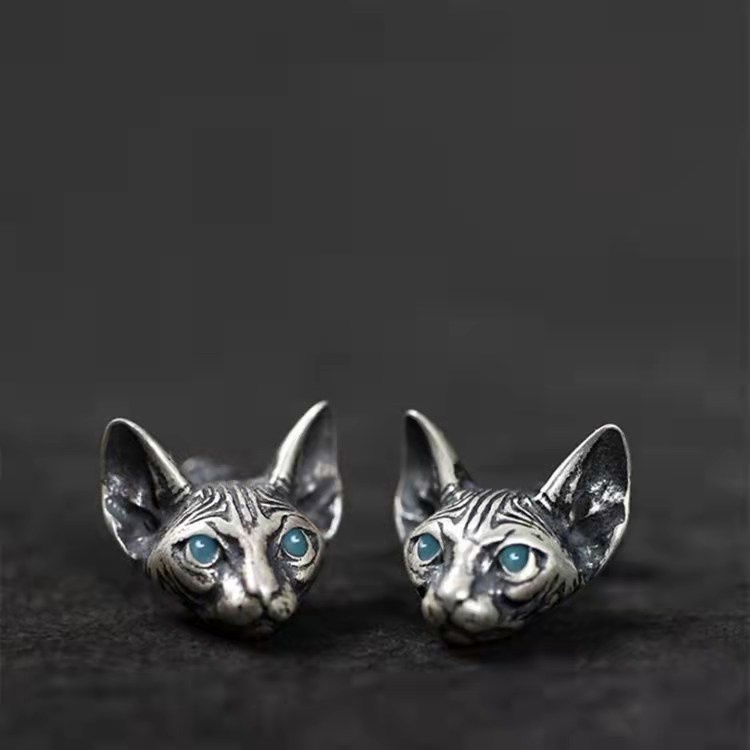 Anting Bentuk Kucing Bahan Stainless Gaya Retro Untuk Pria Dan Wanita