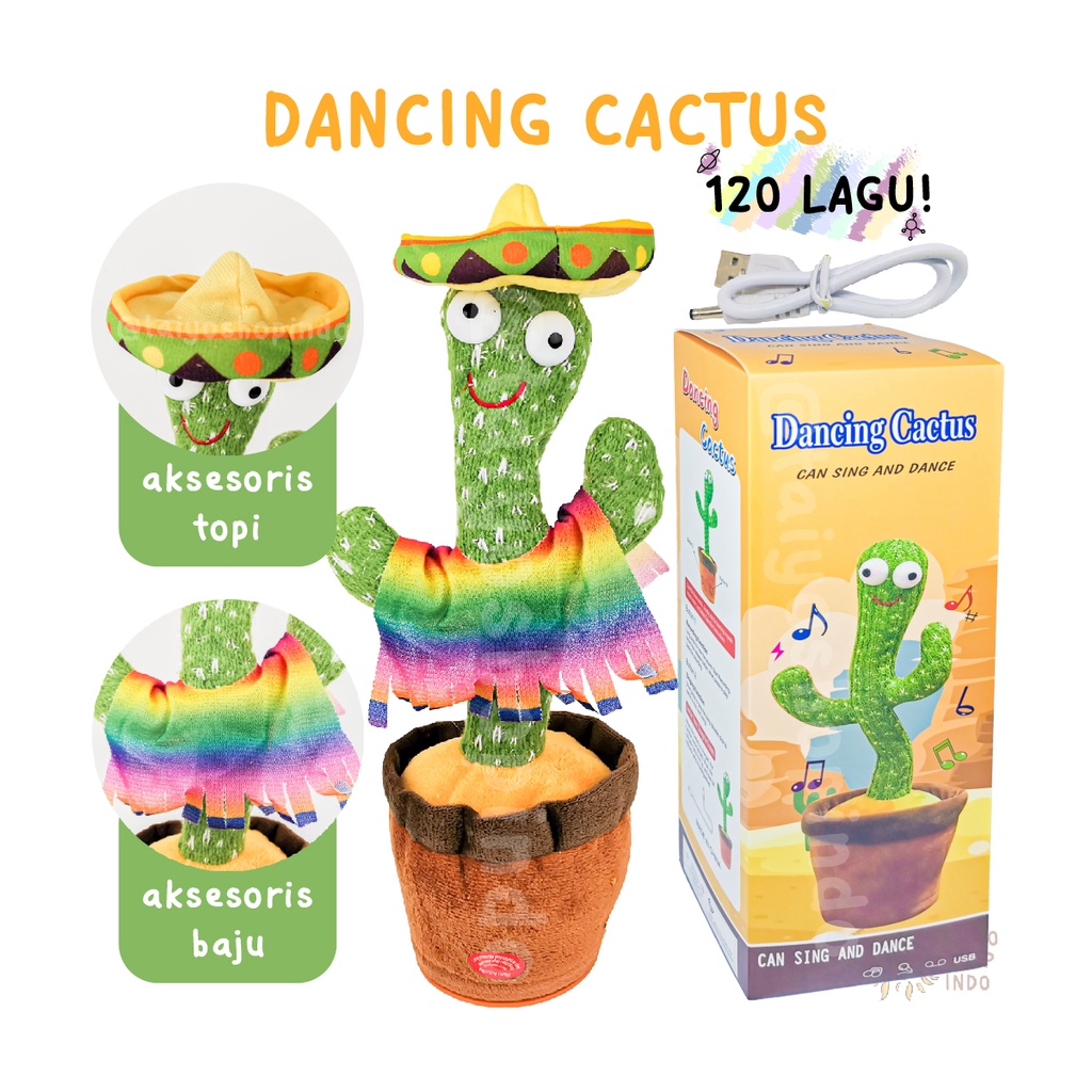 Mainan Anak Dancing Cactus USB BOX Kaktus Joged Musik Bicara Menari-Mexico