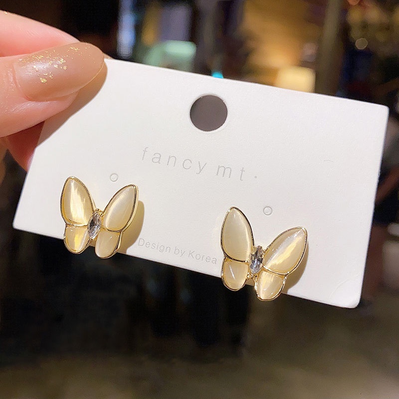 Shuling S925 silver needle Super Fairy Butterfly Earrings Opal Stud Earrings High Sense French Earrings