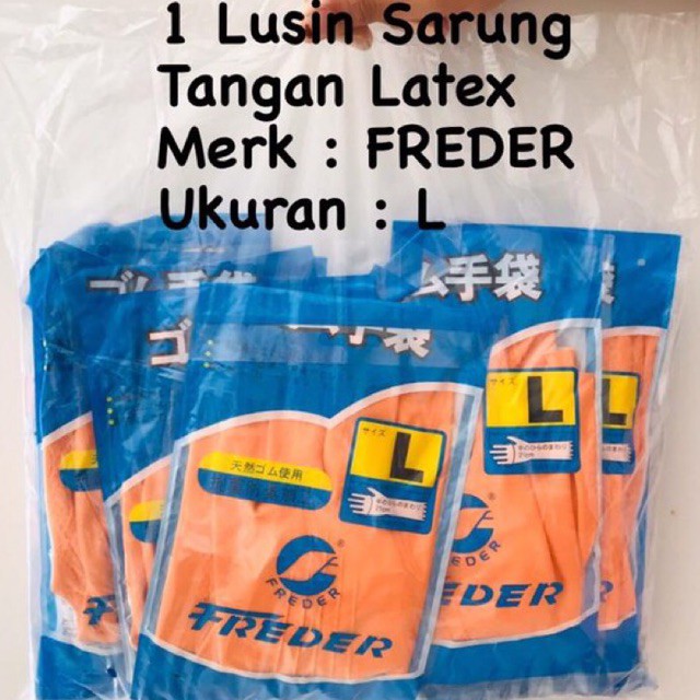 1 LUSIN Sarung Tangan Karet Latex Merk FREDER Size M L XL