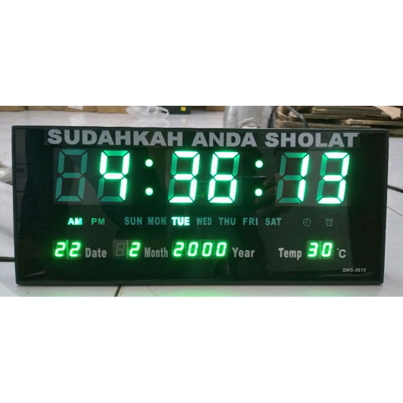 Jam Dinding Digital Sonifer 3615 LED Clock 36 x 15 cm LED Hijau/Biru FREE CUSTOM NAMA