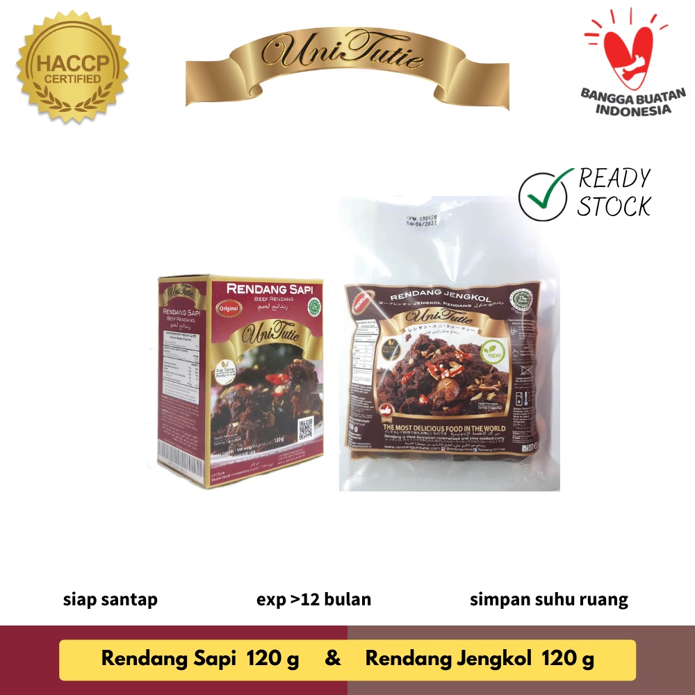 

UniTutie Paket Daging Rendang Sapi 120g + Rendang Jengkol 120g Lauk Pauk Siap Saji Makanan Instan Kemasan Tahan Lama Asli Bukit Tinggi Padang