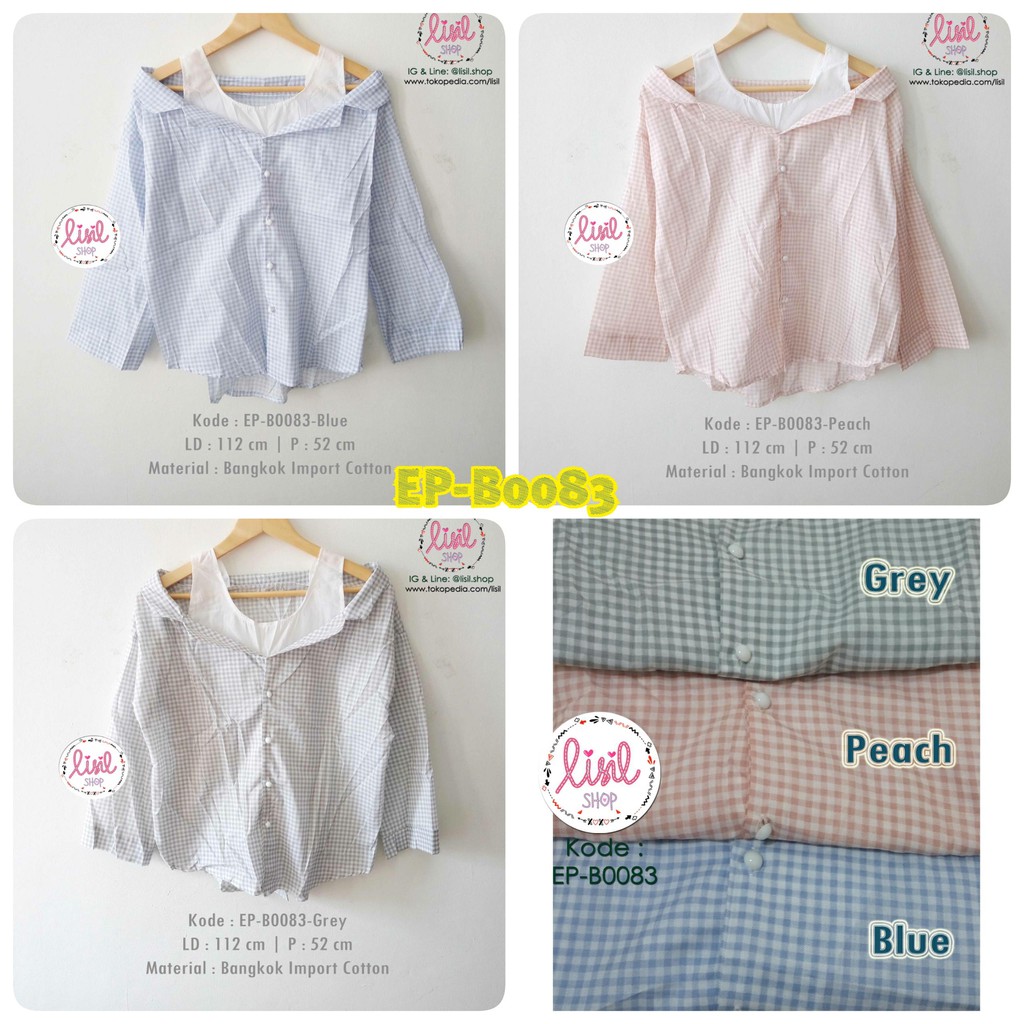 Baju Wanita/Atasan Babol Tartan/Blouse Babol Motif Kotak Katun Import Bangkok