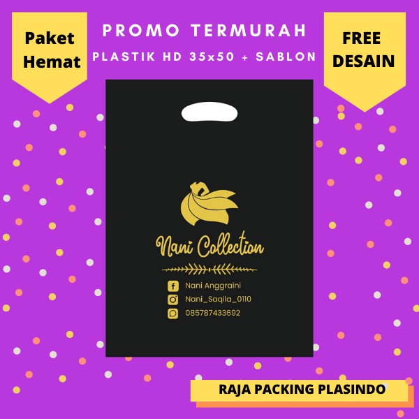 Plastik Sablon Plastik Packing HD Plong uk 35x50 (Harga per 1pcs) Free Desain Plastik Olshop | Min 300pc