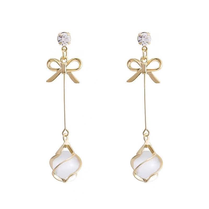 Bow Anting Panjang Anting Mutiara Dan Berlian-1