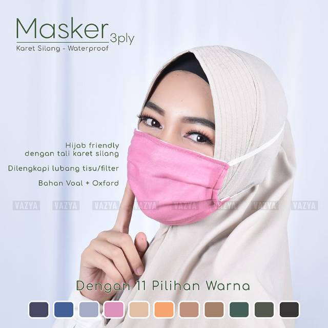 Masker 3ply Karet Silang Waterproof