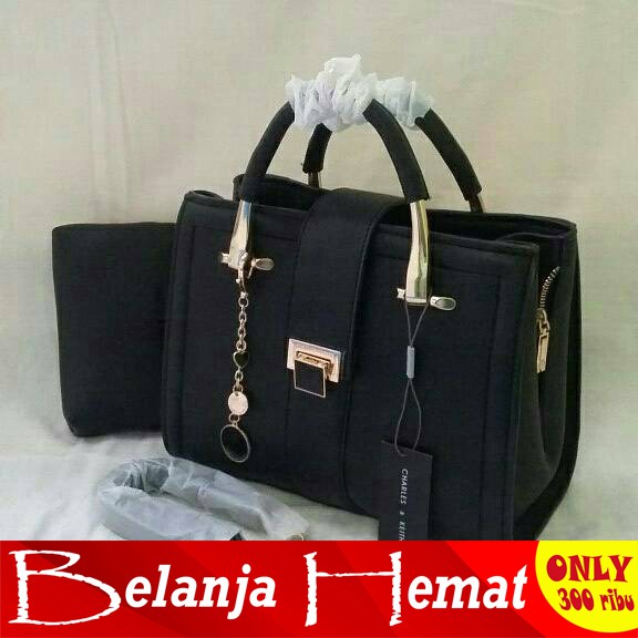 Tas Handbag Wanita Pesta Kerja 877 Charles And Keith Hitam Branded Import KW Kekinian Kece Keren