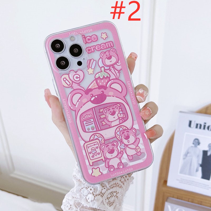 New ICE Cream Strawberry Bear Soft Case HP OPPO A3S A96 Reno 5 6 4G 7 7Z 5G Realme 5 6 7 8 9 Pro + C11 C15 7i 8i 9i C17 C20 C20A C21Y C25Y C1 C35 5S 5i C3 Narzo Pink Casing