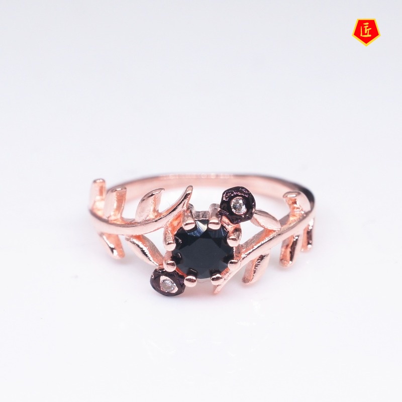 [Ready Stock]Creative Personality Black Gem Tree Ring for Women