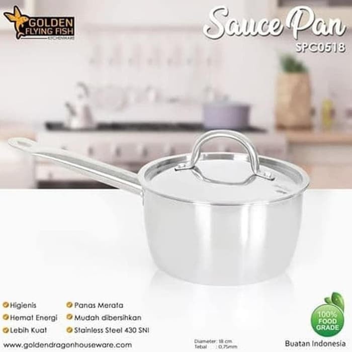 Panci Sauce Pan Stainless Steel 18Cm Golden Flying Fish SPC 0518 / SPC0518