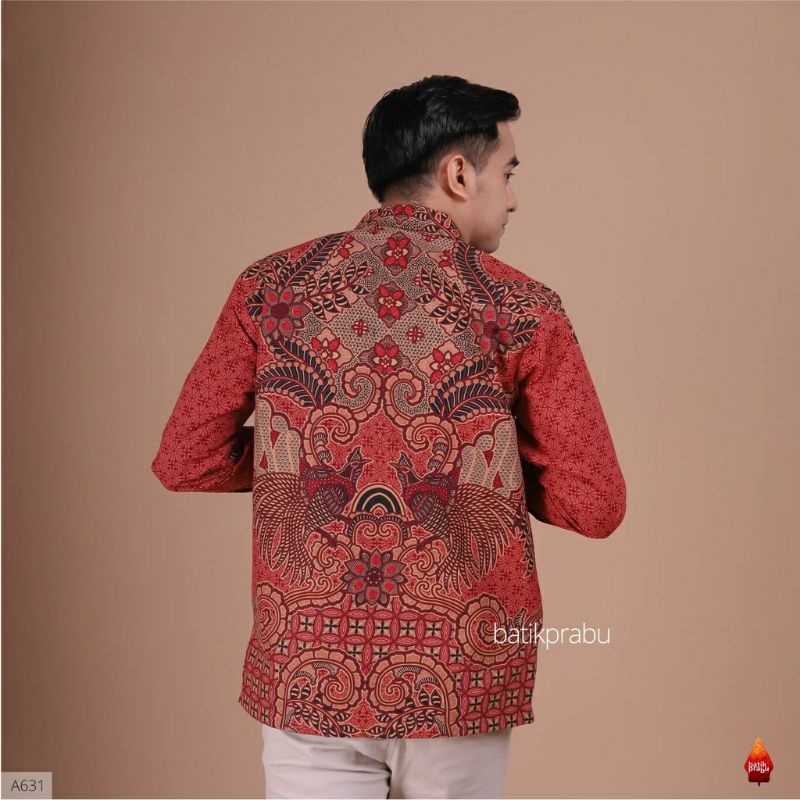 Batik kemeja pria lapis furing batik bahan katun halus baturaden size reguler merah dara