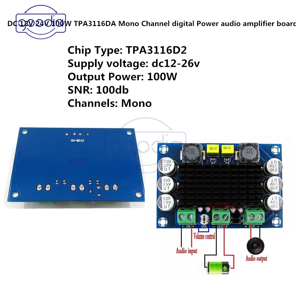 Papan Power Amplifier Digital Dc 12v 24v 100w Tpa3116 D2 Channel