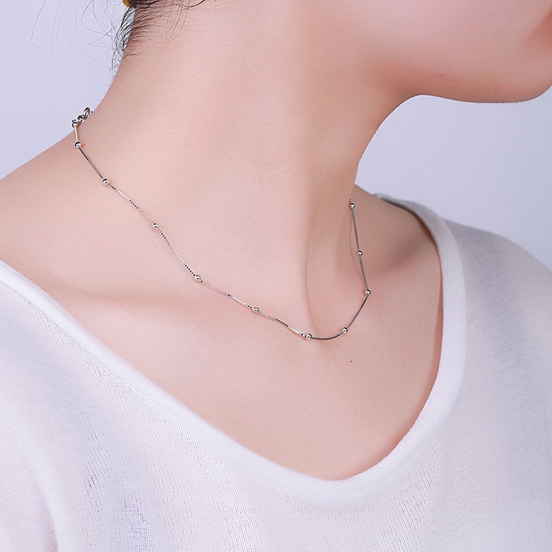 100% 925  kalung perak murni Asli 0.8mm Kotak rantai dan Bola Rantai Fashion Perhiasan Korea Hadiah Alergi Gratis Grosir